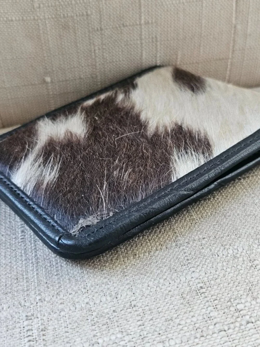 Fur Leather Wallet Unisex Card Holder Handmade Billfold Brown/White Purse New